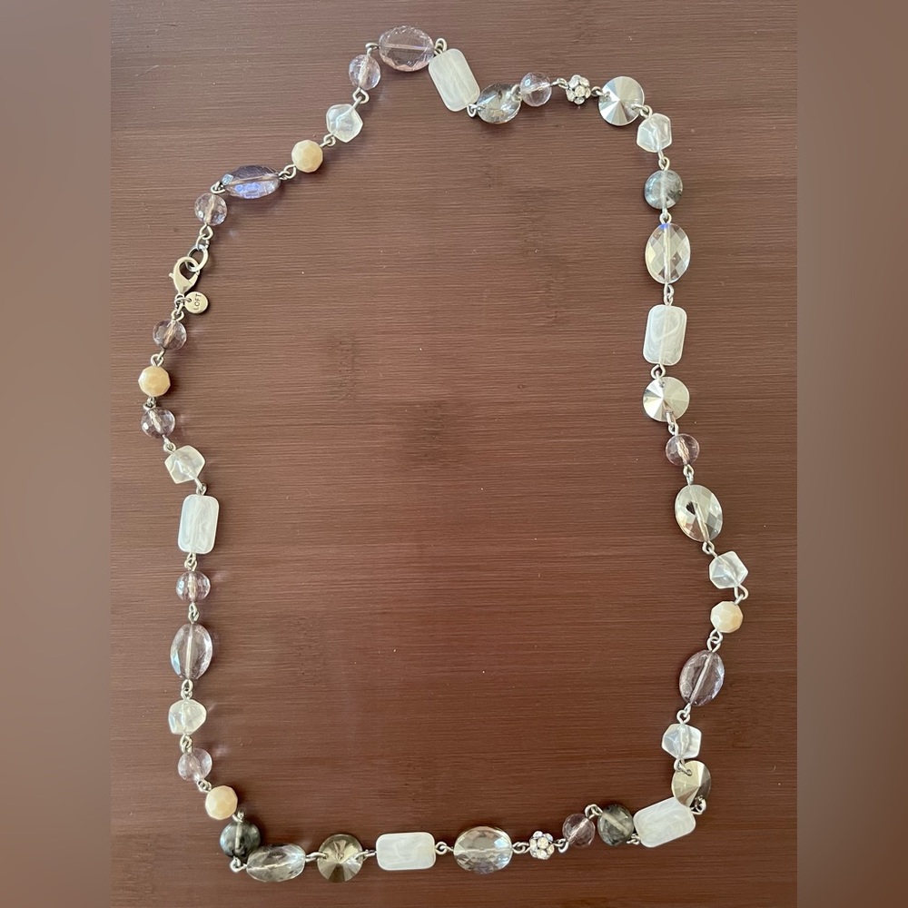 Long gray tone beaded necklace